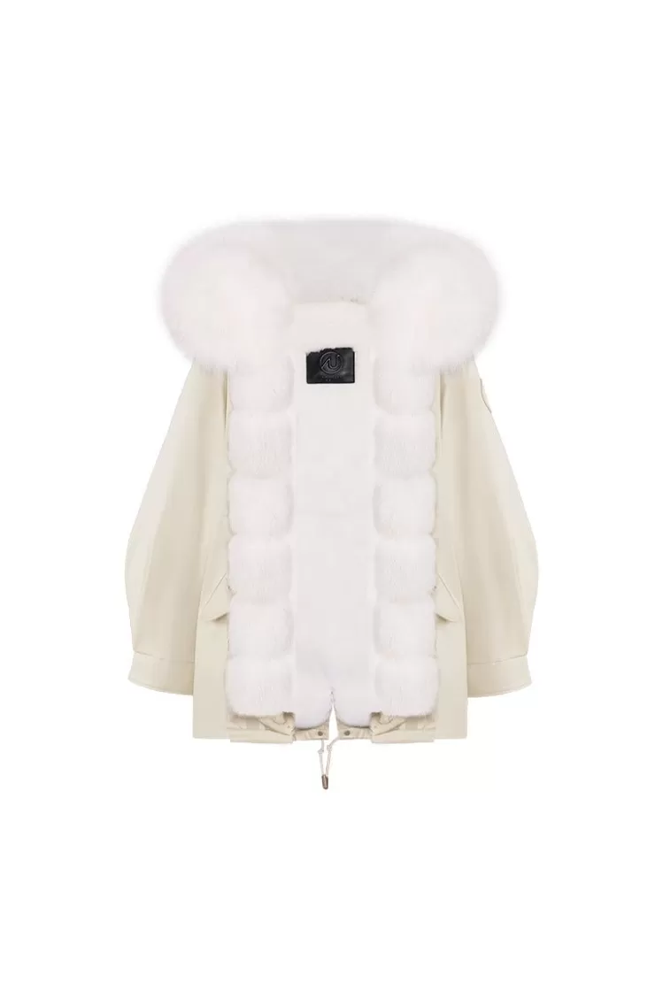 Ozlana Cream White Oversize Parka+White Snow | Women Classic & Designer Parkas