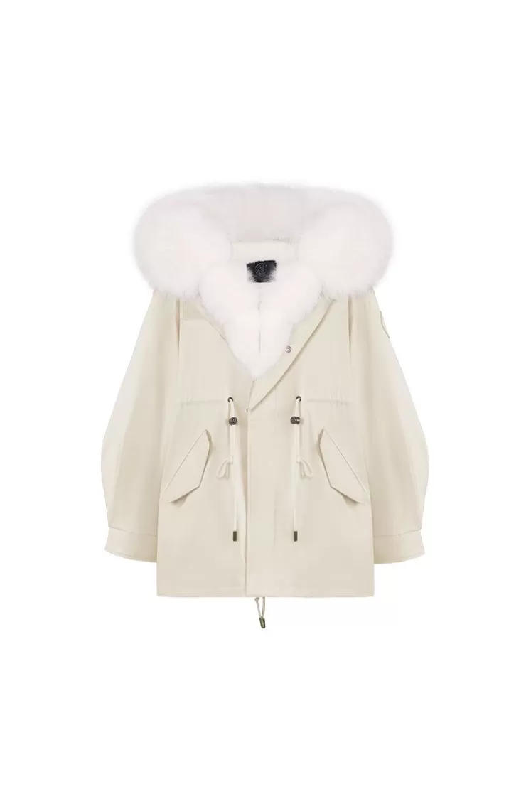 Ozlana Cream White Oversize Parka+White Snow | Women Classic & Designer Parkas