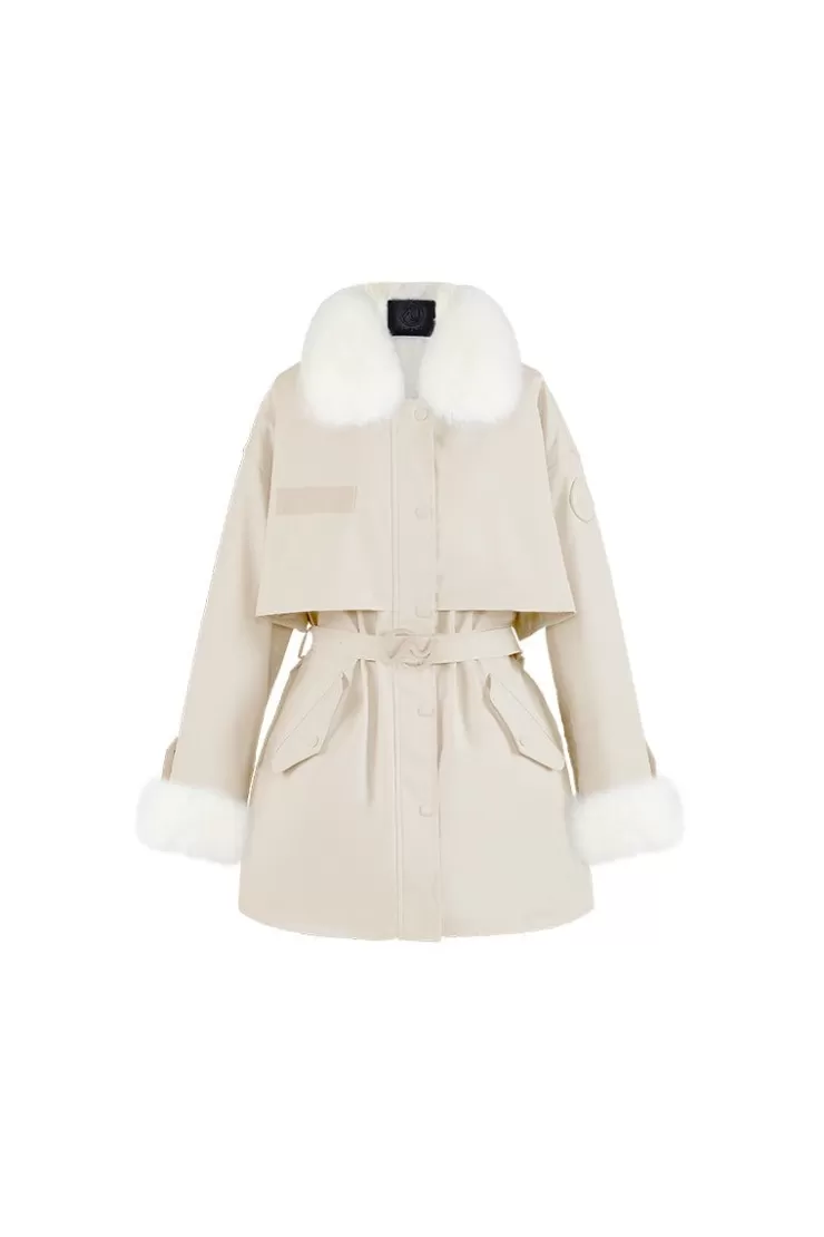 Ozlana Cream White Trench Parka | Women Classic & Designer Parkas
