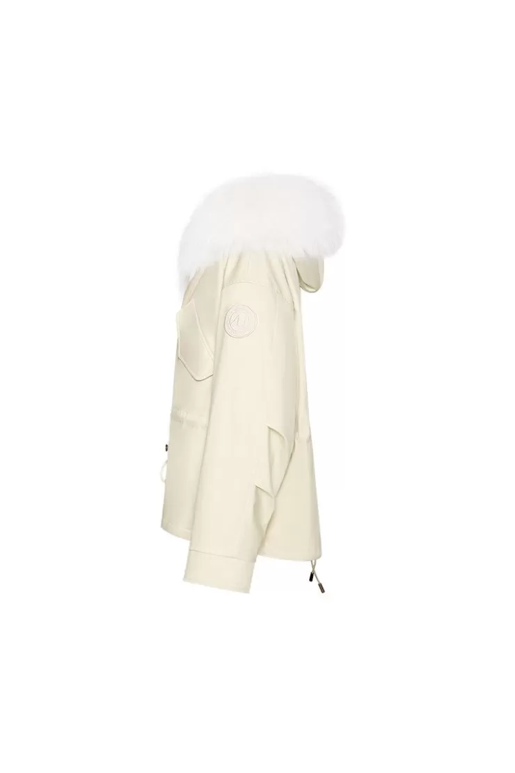 Ozlana Cream Whiteshort Oversize Parka+White Rabbit Fur/Raccoon Fur | Women Classic & Designer Parkas