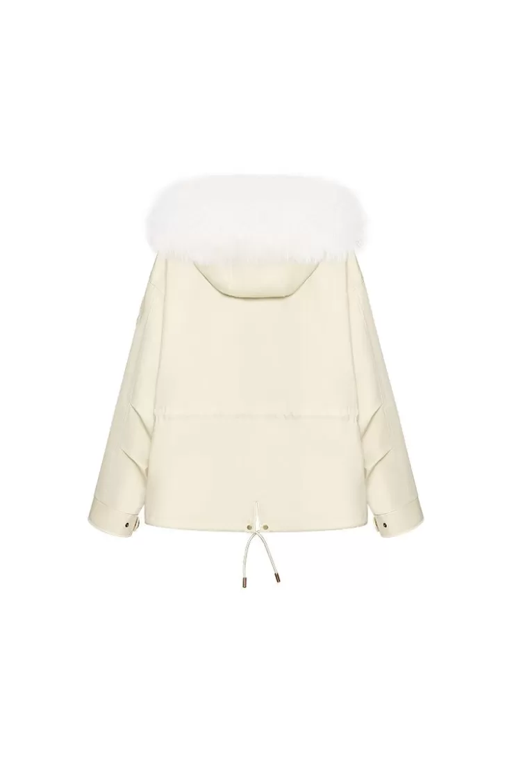 Ozlana Cream Whiteshort Oversize Parka+White Rabbit Fur/Raccoon Fur | Women Classic & Designer Parkas