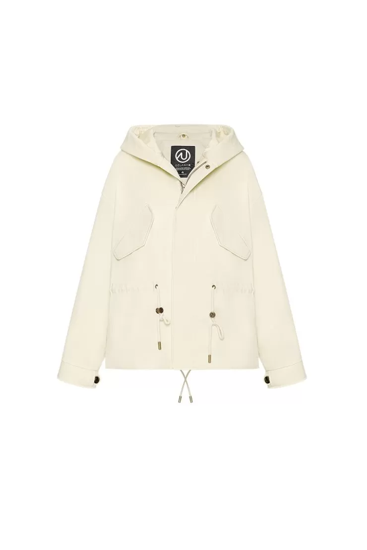 Ozlana Cream Whiteshort Oversize Parka+White Rabbit Fur/Raccoon Fur | Women Classic & Designer Parkas