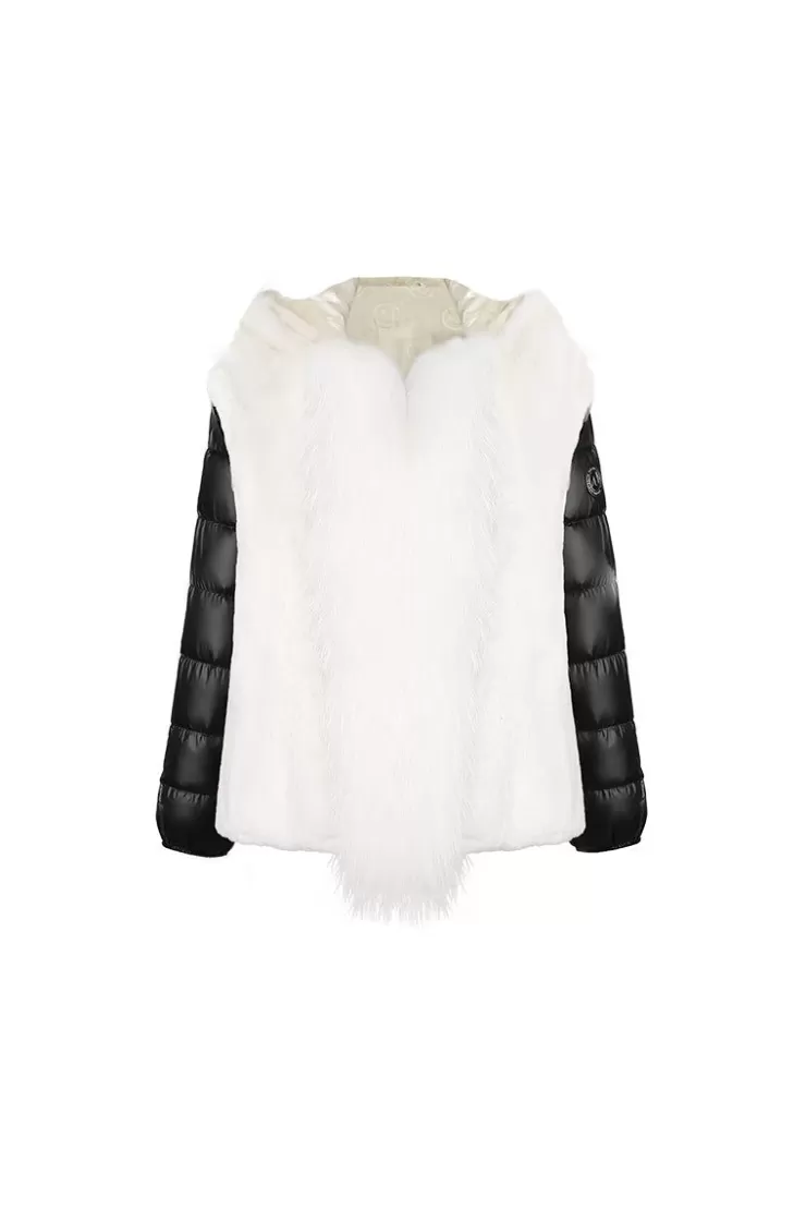 Ozlana Cream Whiteshort Oversize Parka+White Rabbit Fur/Raccoon Fur | Women Classic & Designer Parkas