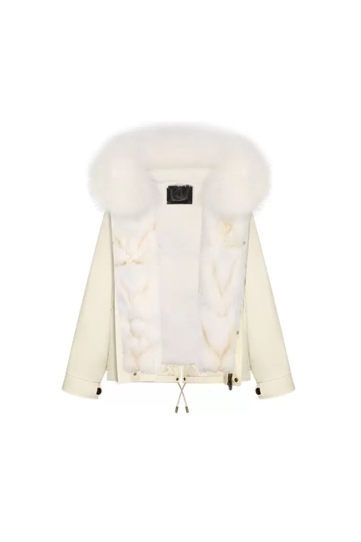 Ozlana Cream Whiteshort Oversize Parka+White Snow Fox | Women Classic & Designer Parkas