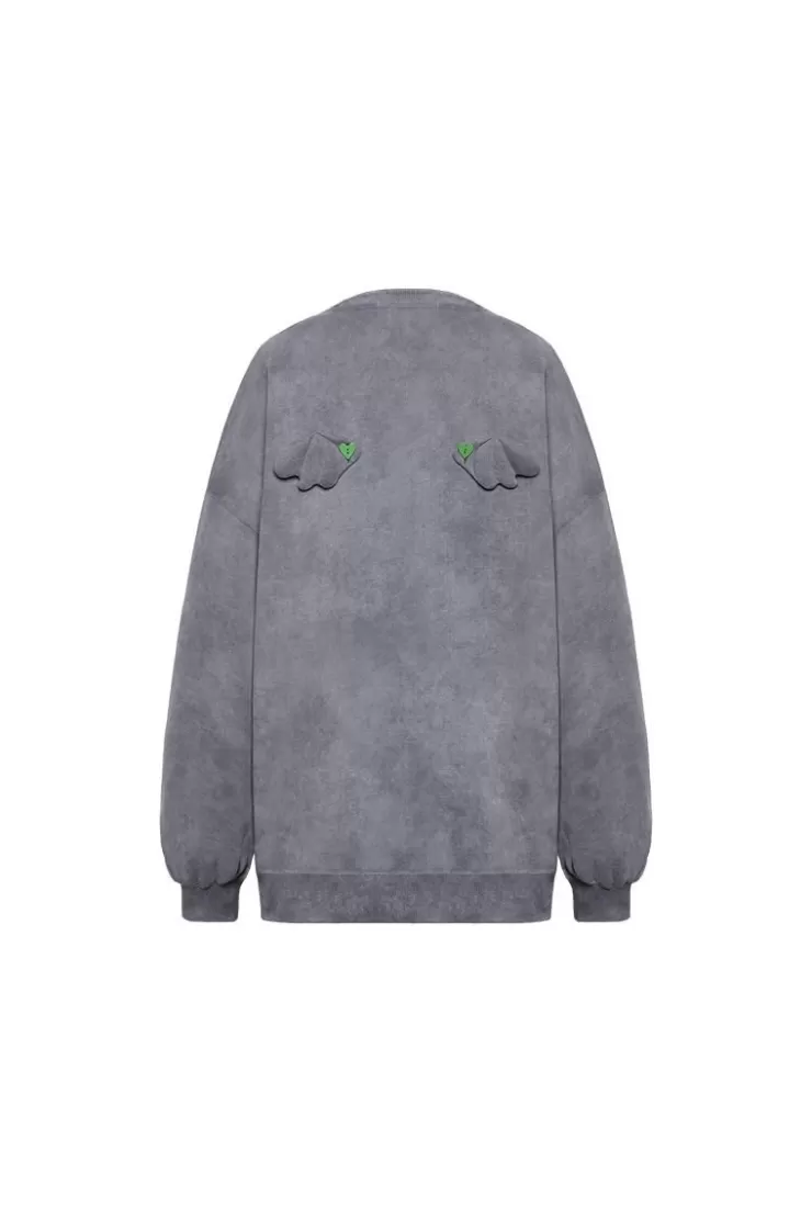 Ozlana Crewneck Angel Wings Tie-Dyed Sweatshirt (Grey) | Women Tops