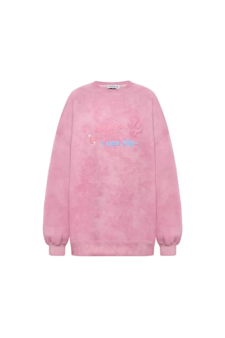 Ozlana Crewneck Angel Wings Tie-Dyed Sweatshirt (Pink) | Women Tops