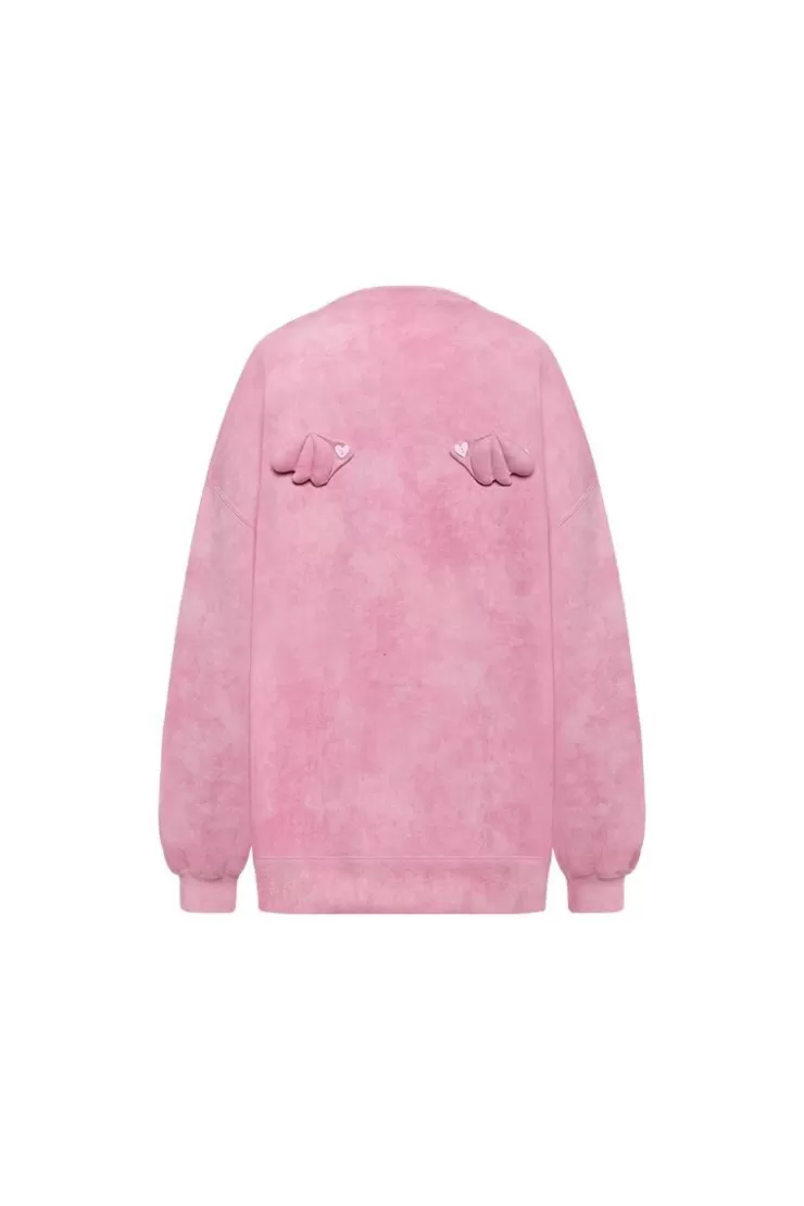 Ozlana Crewneck Angel Wings Tie-Dyed Sweatshirt (Pink) | Women Tops