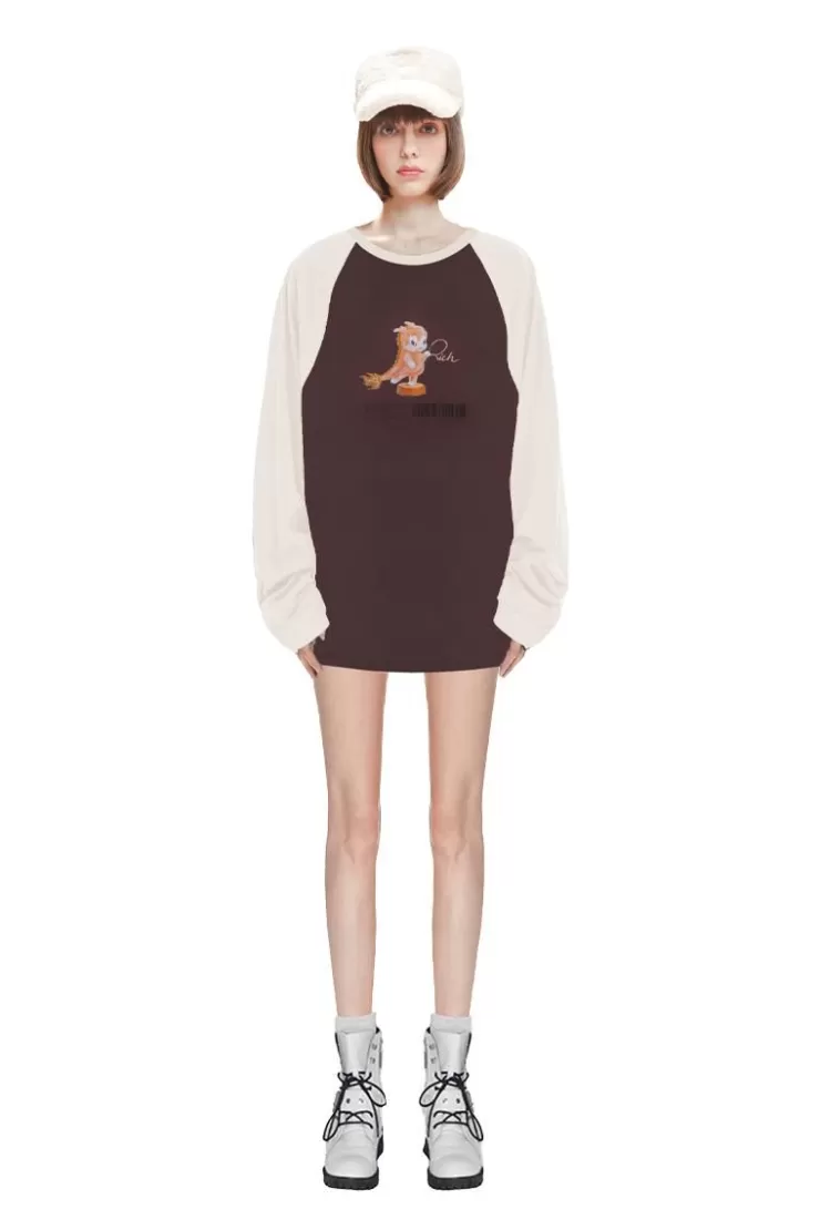 Ozlana Crewneck Dragon Printsweatshirt (Coffee Color+Cream) | Women Tops