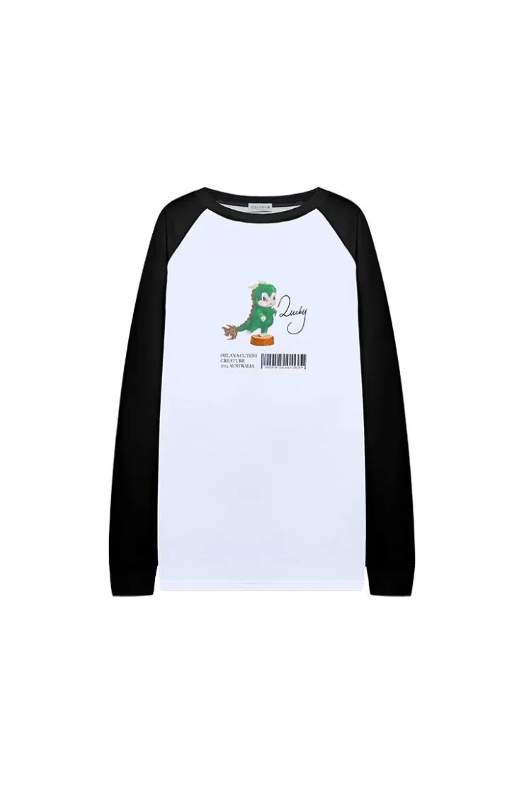 Ozlana Crewneck Dragon Printsweatshirt (White+Black) | Women Tops