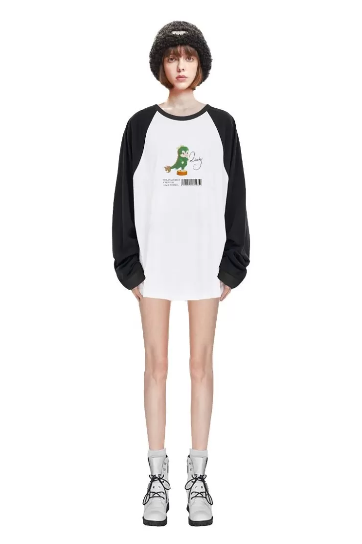 Ozlana Crewneck Dragon Printsweatshirt (White+Black) | Women Tops