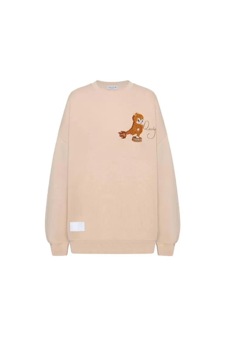 Ozlana Crewneck Faerie Dragon Sweatshirt (Camel) | Women Tops