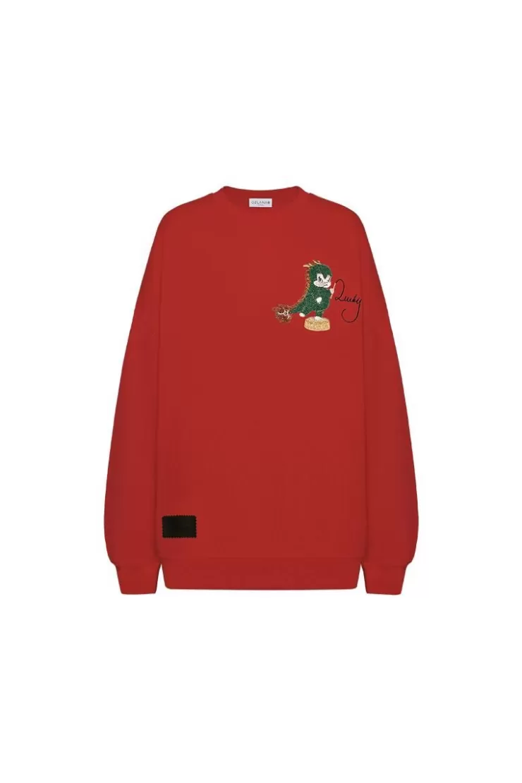 Ozlana Crewneck Faerie Dragon Sweatshirt(Red) | Women Tops