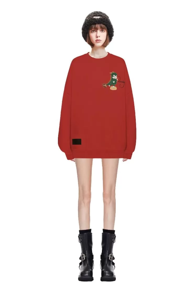 Ozlana Crewneck Faerie Dragon Sweatshirt(Red) | Women Tops