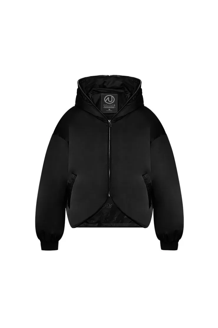 Ozlana Croissant Racoon Fur Hooded Downjacket(Black) | Women Down Puffer Jackets
