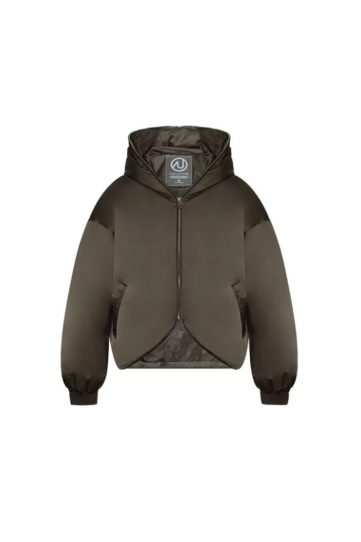 Ozlana Croissant Racoon Fur Hooded Downjacket(Olive-Green) | Women Down Puffer Jackets