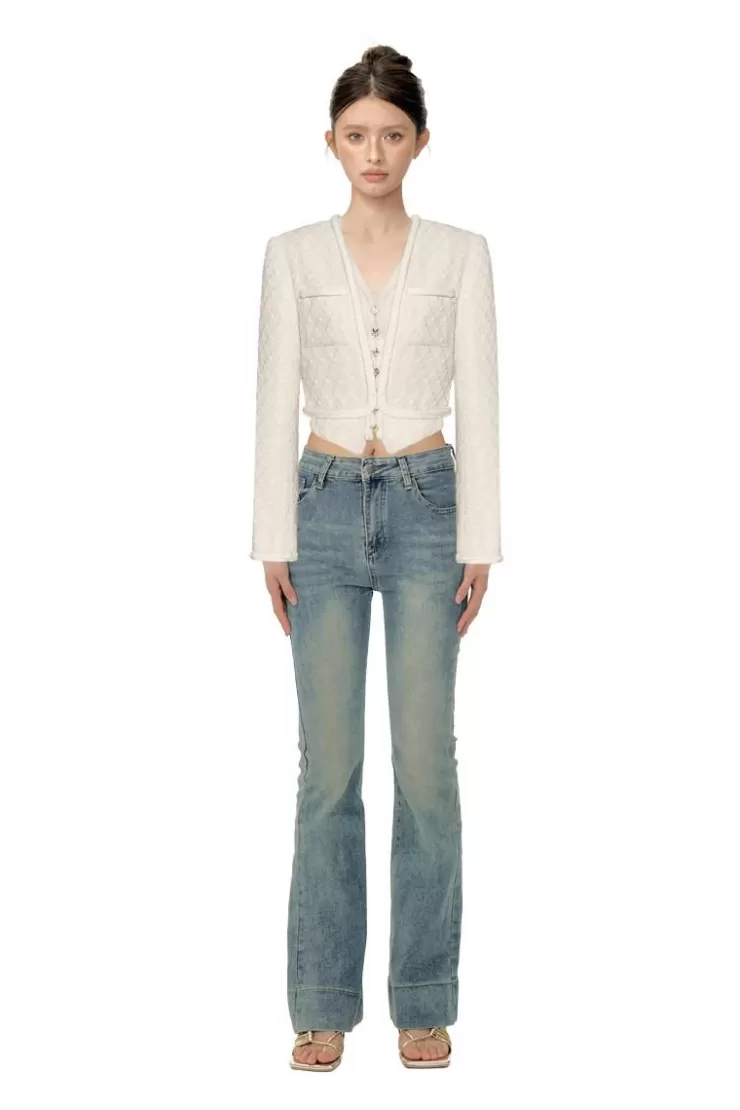 Ozlana Cropped Tweed Jacket(Cream) | Women Tops