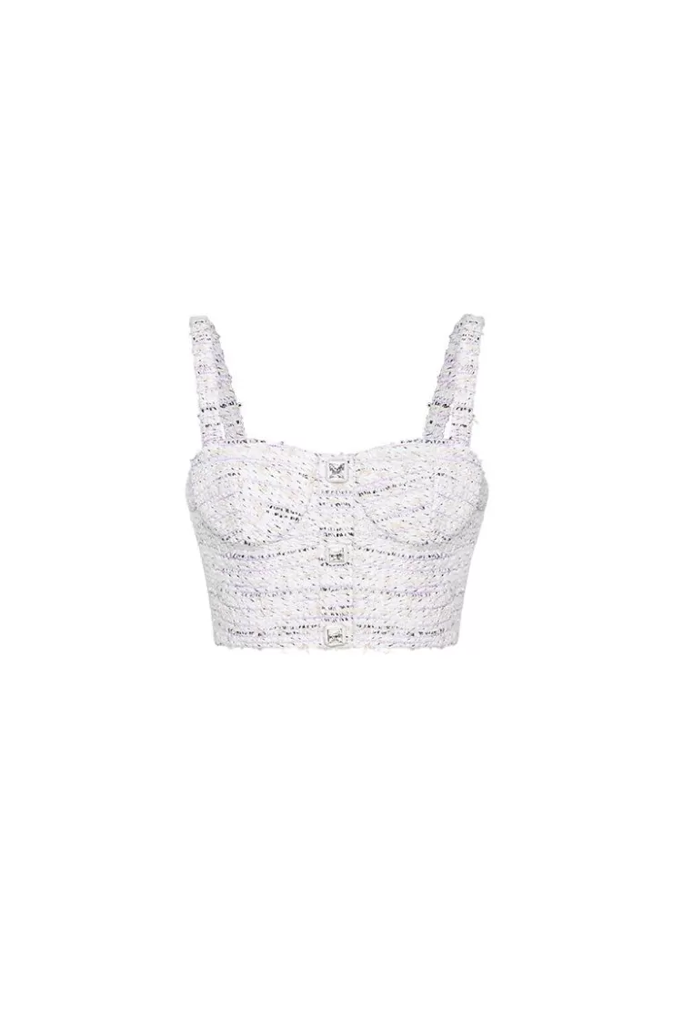 Ozlana Crystal Button Tweed Camisole(Cream) | Women Tops