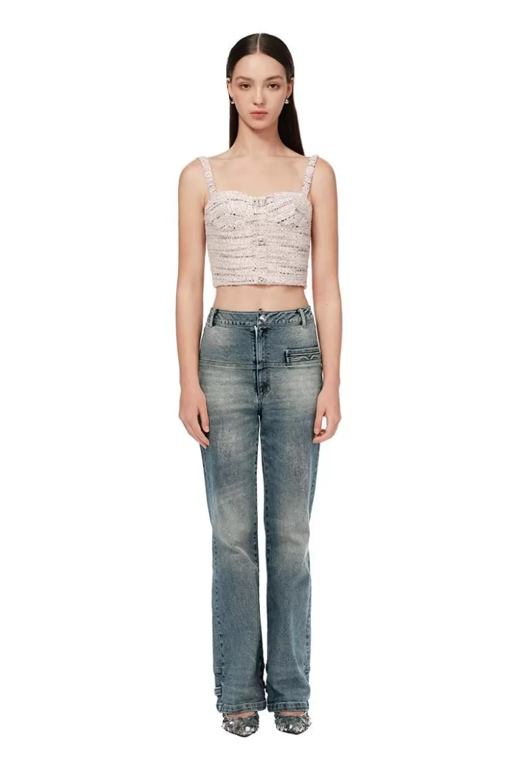 Ozlana Crystal Button Tweed Camisole(Cream) | Women Tops