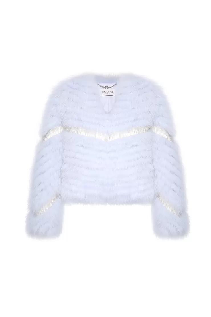 Ozlana Crystal Fringe Fox Fur Jacket (Blue) | Women Full Fur Jackets