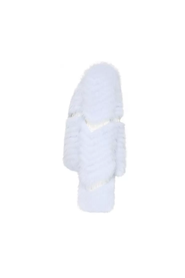 Ozlana Crystal Fringe Fox Fur Jacket (Blue) | Women Full Fur Jackets