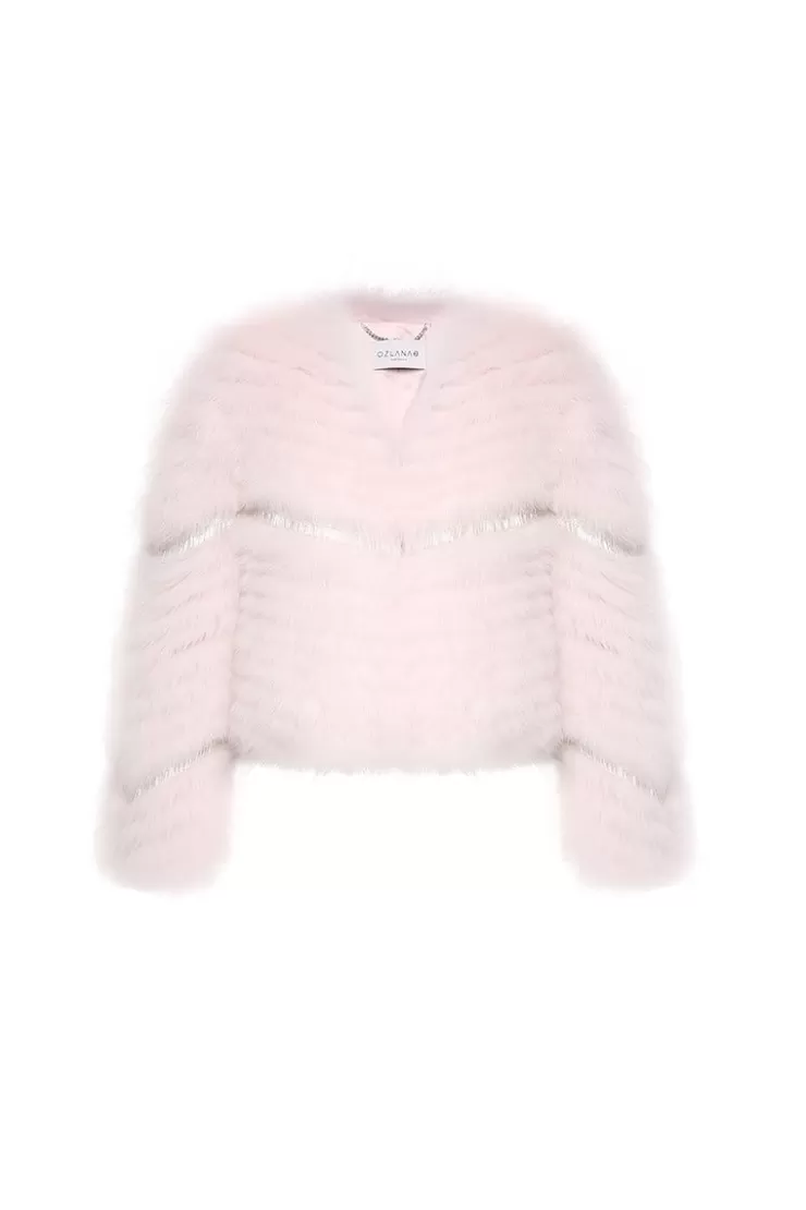 Ozlana Crystal Fringe Fox Fur Jacket (Pink) | Women Full Fur Jackets