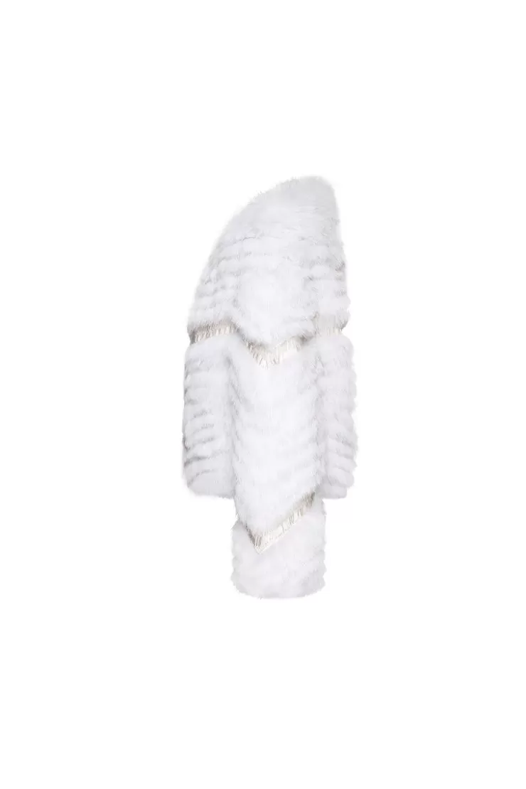 Ozlana Crystal Fringe Fox Fur Jacket (White) | Women Full Fur Jackets