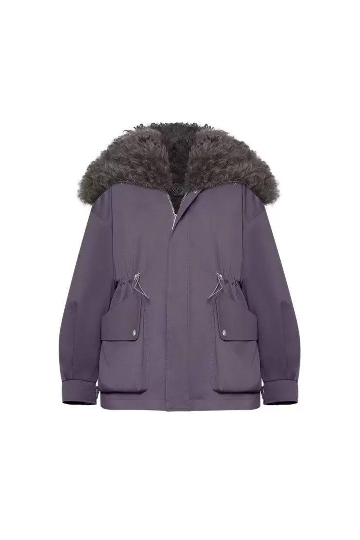 Ozlana Crystal Purple Lapel Parka | Women Classic & Designer Parkas