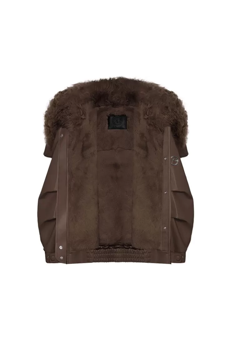 Ozlana Dark Brown Faux Leather Parka | Women Classic & Designer Parkas