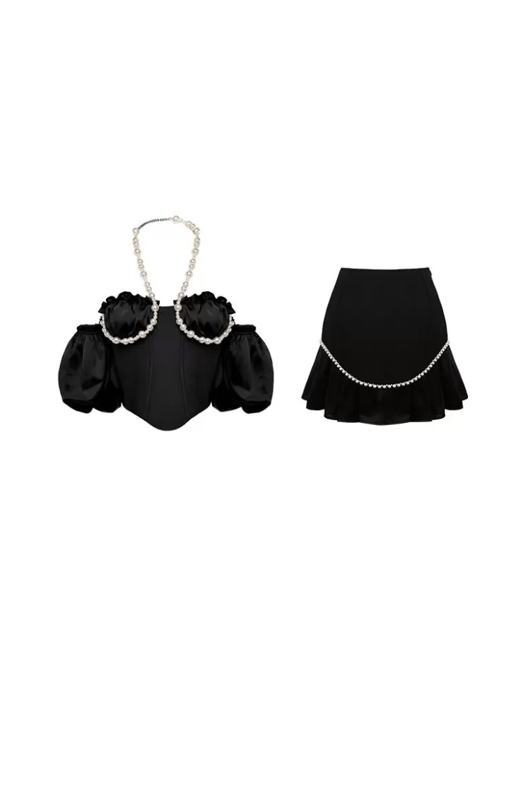 Ozlana Daughter Of The Sea Skirt Set(Black) | Women Matching Sets