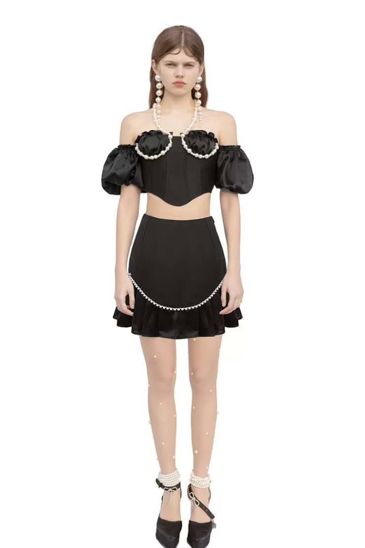 Ozlana Daughter Of The Sea Skirt Set(Black) | Women Matching Sets
