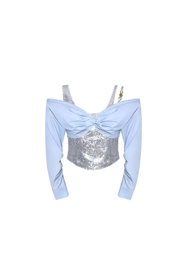 Ozlana Detachable Sequin Vest Shirt Set(Blue) | Women Matching Sets
