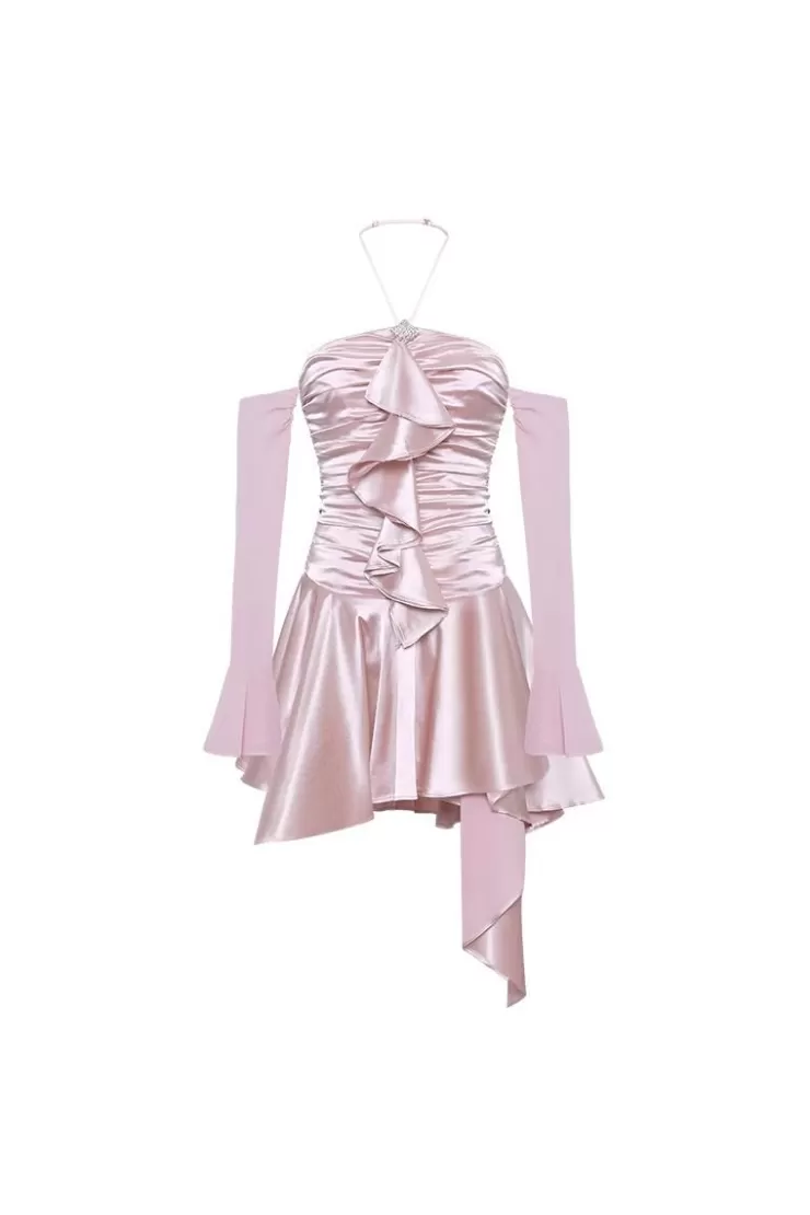 Ozlana Divinity Gathered Ruffle Dress(Pink) | Women Dresses & Sets