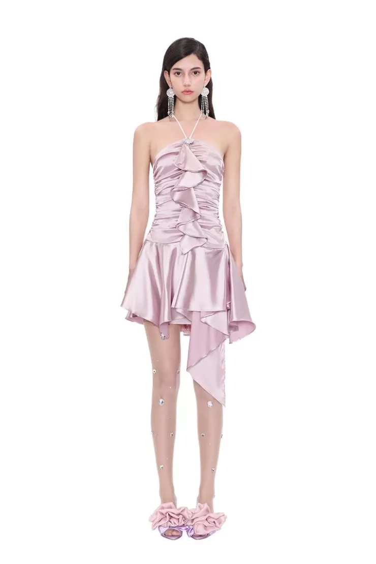 Ozlana Divinity Gathered Ruffle Dress(Pink) | Women Dresses & Sets