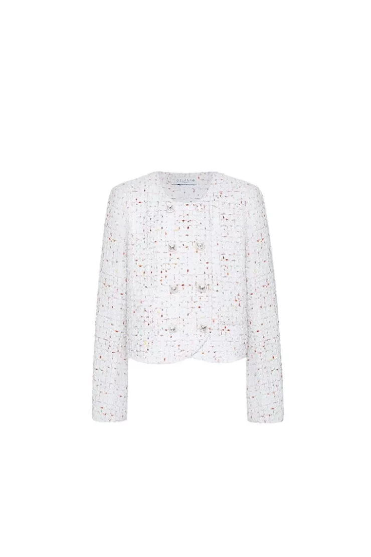 Ozlana Double Breasted Tweed Jacket(Cream) | Women Tops