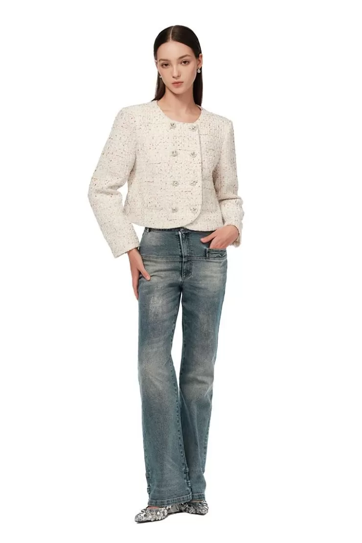 Ozlana Double Breasted Tweed Jacket(Cream) | Women Tops