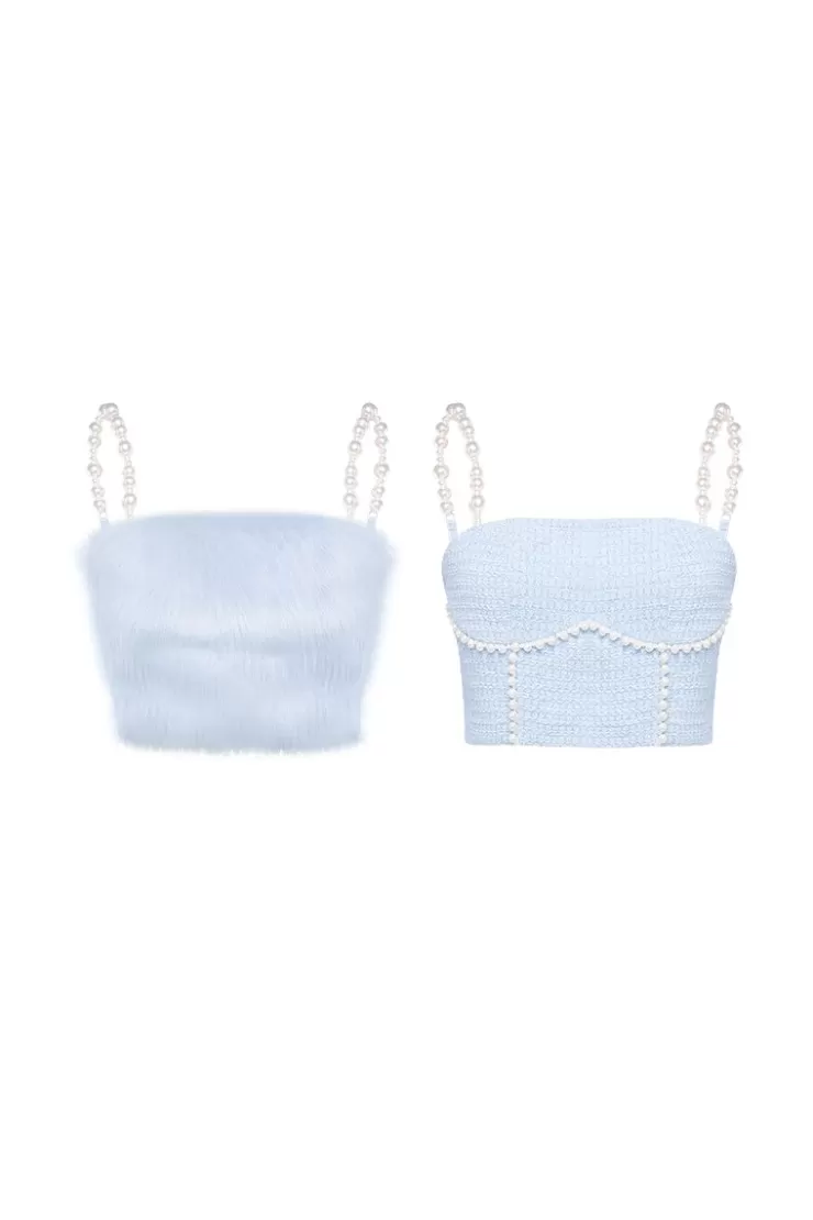 Ozlana Elemental Detachable Fur Pearl Bustier(Blue) | Women Matching Sets