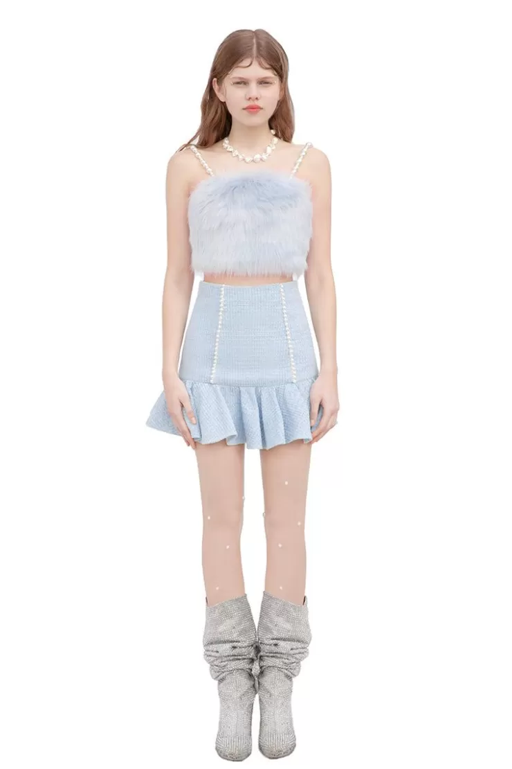 Ozlana Elemental Detachable Fur Pearl Bustier(Blue) | Women Matching Sets