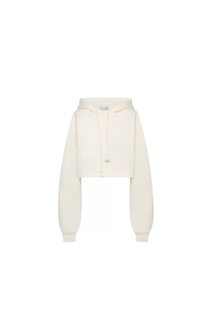 Ozlana Emboss Flower Hoodie Sweatershirt(Cream) | Women Tops