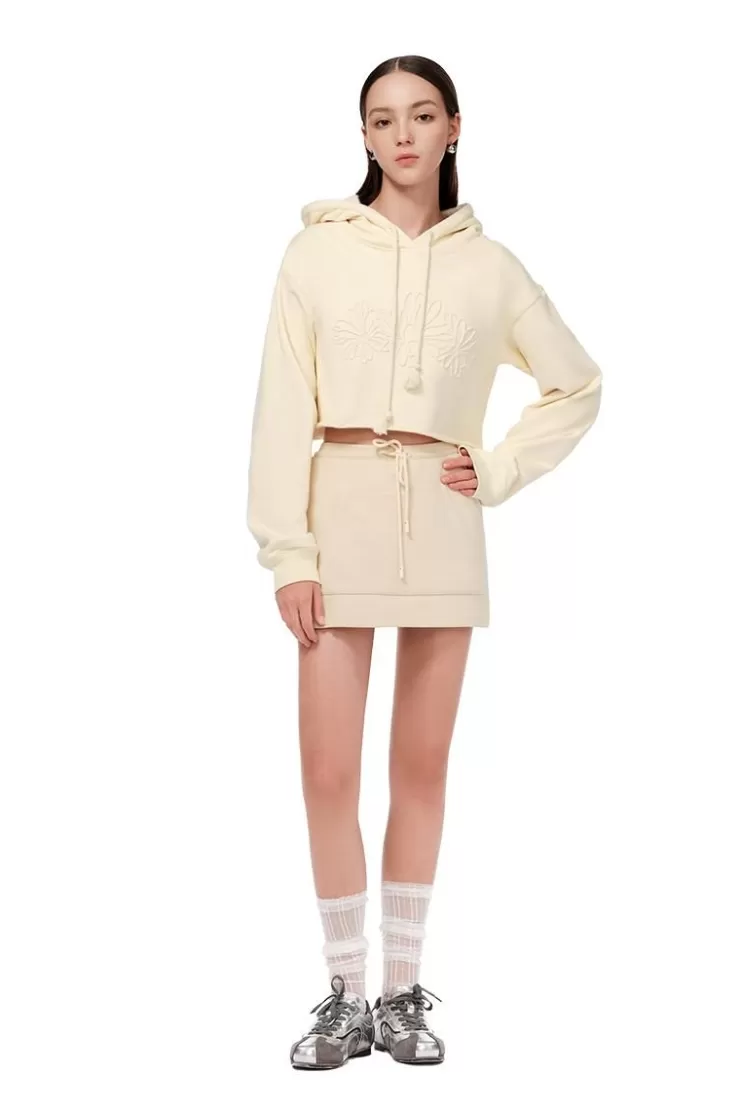 Ozlana Emboss Flower Hoodie Sweatershirt(Cream) | Women Tops