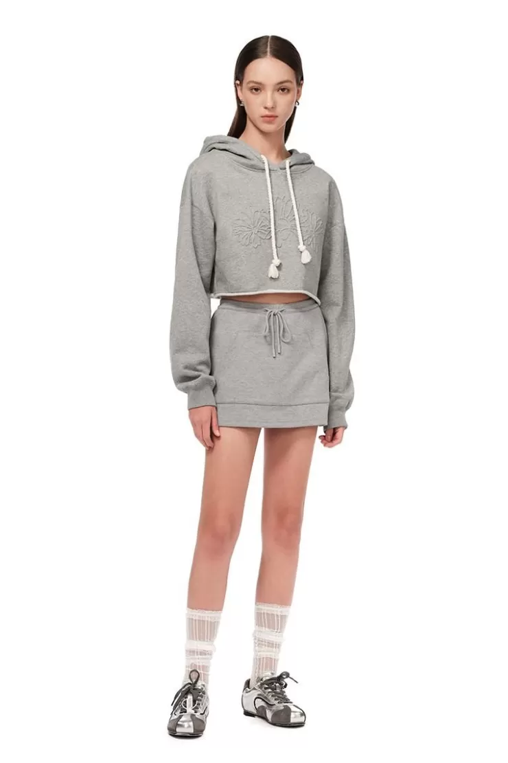 Ozlana Emboss Flower Hoodie Sweatershirt(Gray) | Women Tops