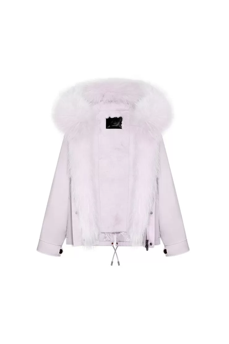 Ozlana Haze Purpleshort Oversize Parka+Purple Rabbit Fur/Raccoon Fur | Women Classic & Designer Parkas