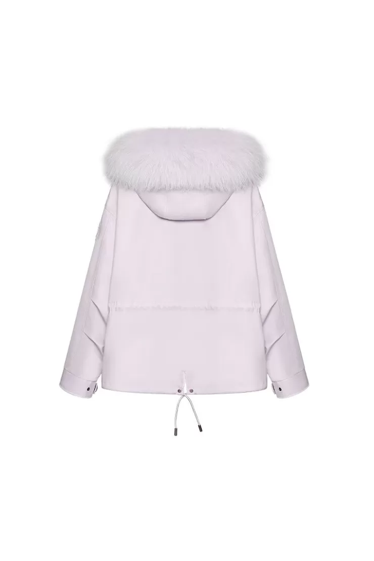 Ozlana Haze Purpleshort Oversize Parka+Purple Rabbit Fur/Raccoon Fur | Women Classic & Designer Parkas