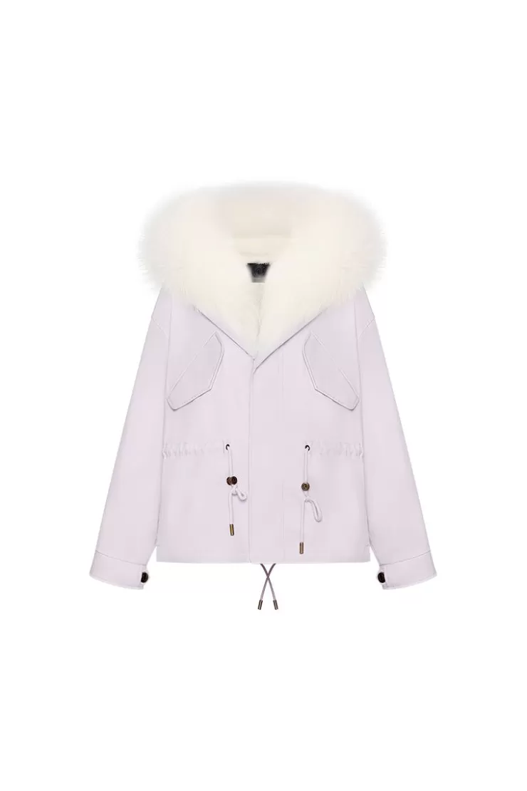 Ozlana Haze Purpleshort Oversize Parka+White Snow Fox | Women Classic & Designer Parkas