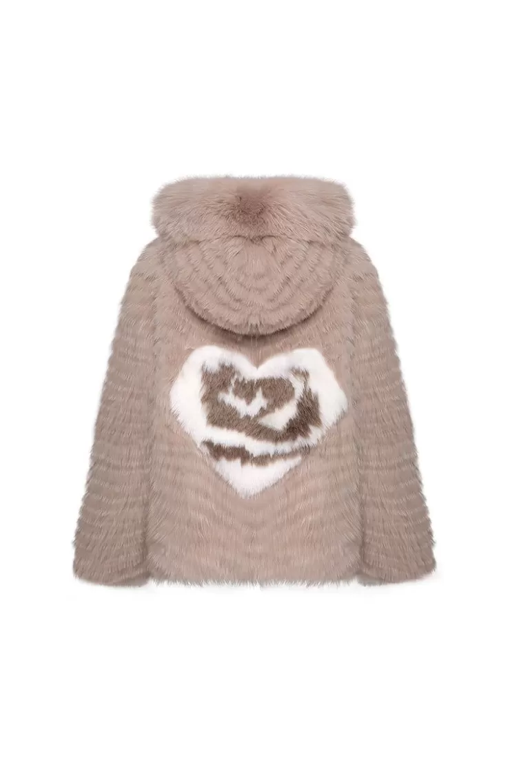 Ozlana Hooded Heart Rose Fox Fur Jacket(Mocha) | Women Omniverse: Milan Runway Collection