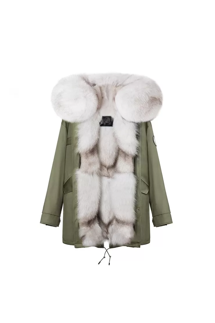 Ozlana Khaki Green + Classic Snow Fox | Women Classic & Designer Parkas