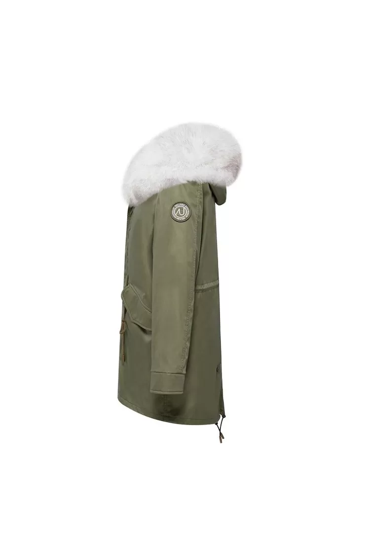 Ozlana Khaki Green + Classic Snow Fox | Women Classic & Designer Parkas