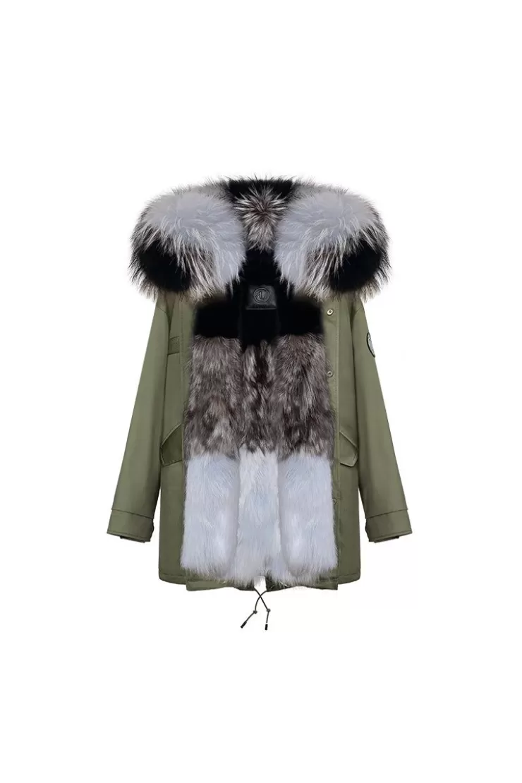 Ozlana Khaki Green+Blue Cake | Women Classic & Designer Parkas