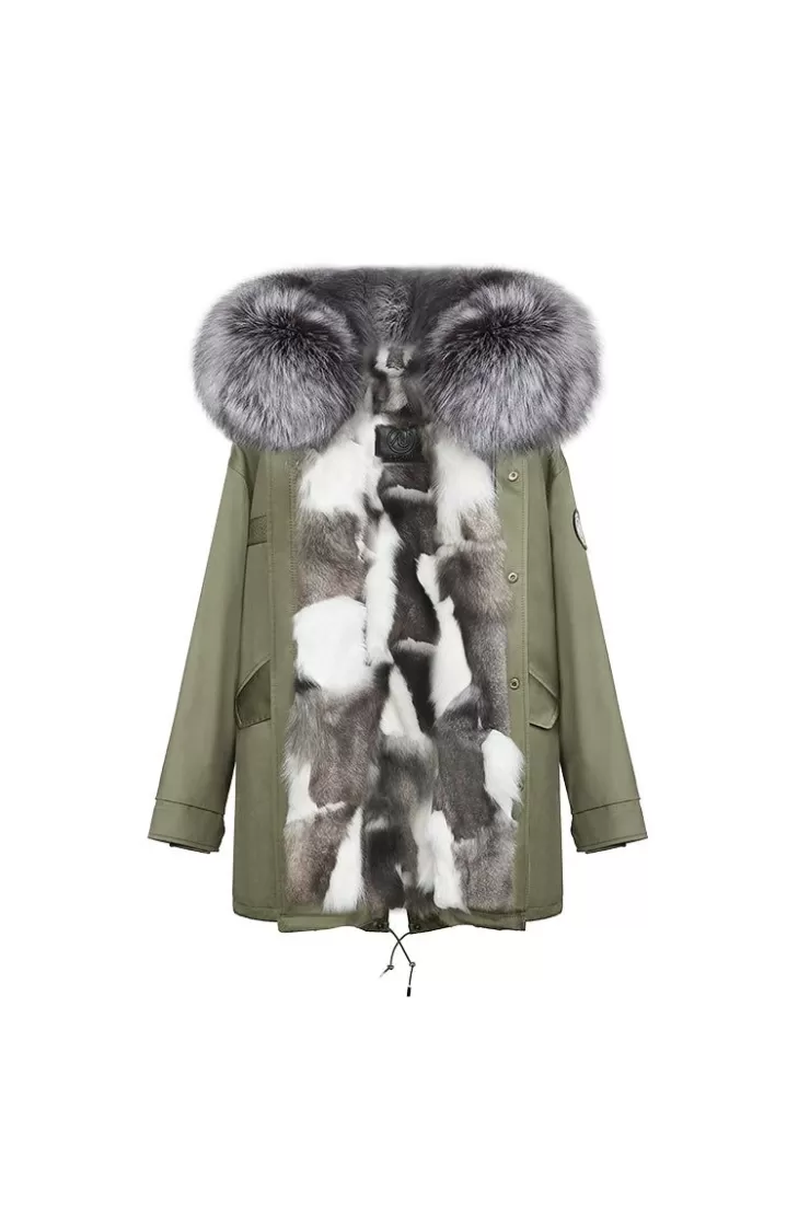 Ozlana Khaki Green+Classic Silver Fox | Women Classic & Designer Parkas