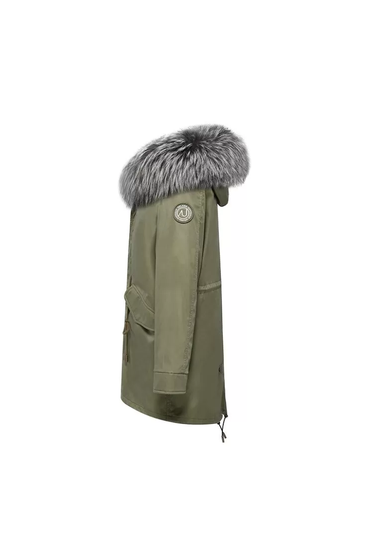 Ozlana Khaki Green+Classic Silver Fox | Women Classic & Designer Parkas