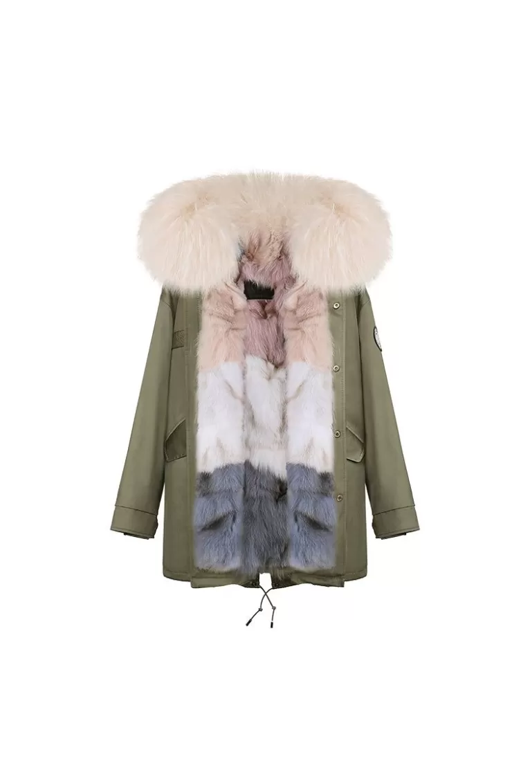 Ozlana Khaki Green+Creamy Ice Cream | Women Classic & Designer Parkas